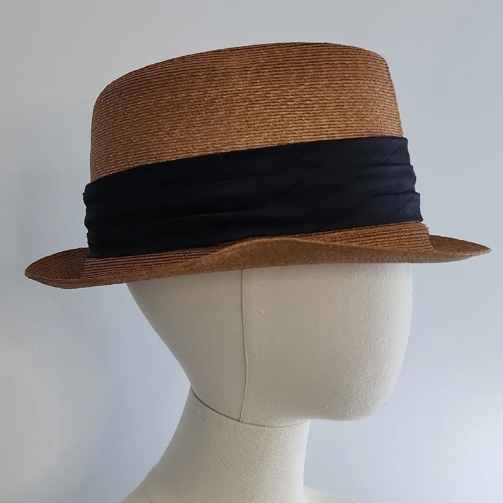 Knox New York Tan and Fedora Hat With Blue Ribbon Size 7 3/8